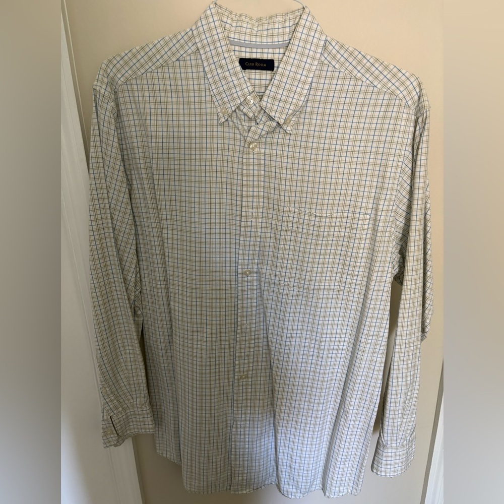 Green and blue plaid dress shirt